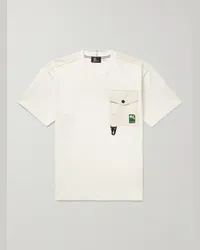 Moncler T-shirt in jersey di cotone pettinato con finiture in shell e logo applicato Bianco