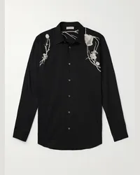 Alexander McQueen Camicia in popeline di cotone con ricami Nero