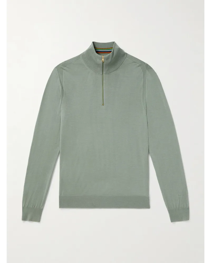 Paul Smith Pullover in lana merino con mezza zip Verde