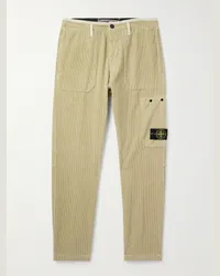 Stone Island Pantaloni a gamba dritta in velluto a coste di cotone tinti in capo con finiture in shell e logo applicato Neutri