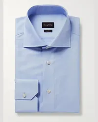 Ermenegildo Zegna Camicia slim-fit in popeline di cotone celeste con colletto alla francese Trofeo Blu