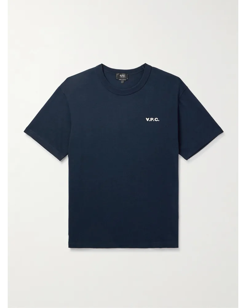 A.P.C. T-shirt in jersey di cotone con logo floccato Blu