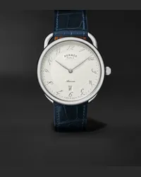 Hermès Orologio automatico 40 mm in acciaio inossidabile con cinturino in alligatore Montre Arceau, N. rif. 55547WW00 Bianco