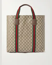 Gucci Tote bag in tela spalmata con monogramma e finiture in pelle GG Supreme Marrone