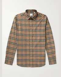 Burberry Camicia in popeline di cotone stretch a quadri Neutri