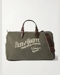 Bleu de Chauffe Borsa da viaggio in tela con logo e finiture in pelle Verde