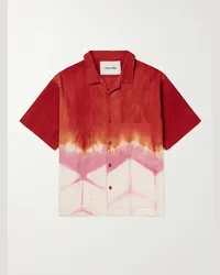 STORY mfg. Camicia in misto cotone e lino tie-dye con colletto aperto Greetings Rosso