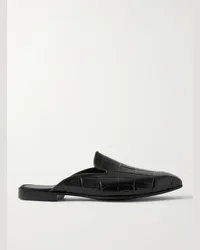 George Cleverley Slipper in pelle effetto coccodrillo Nero