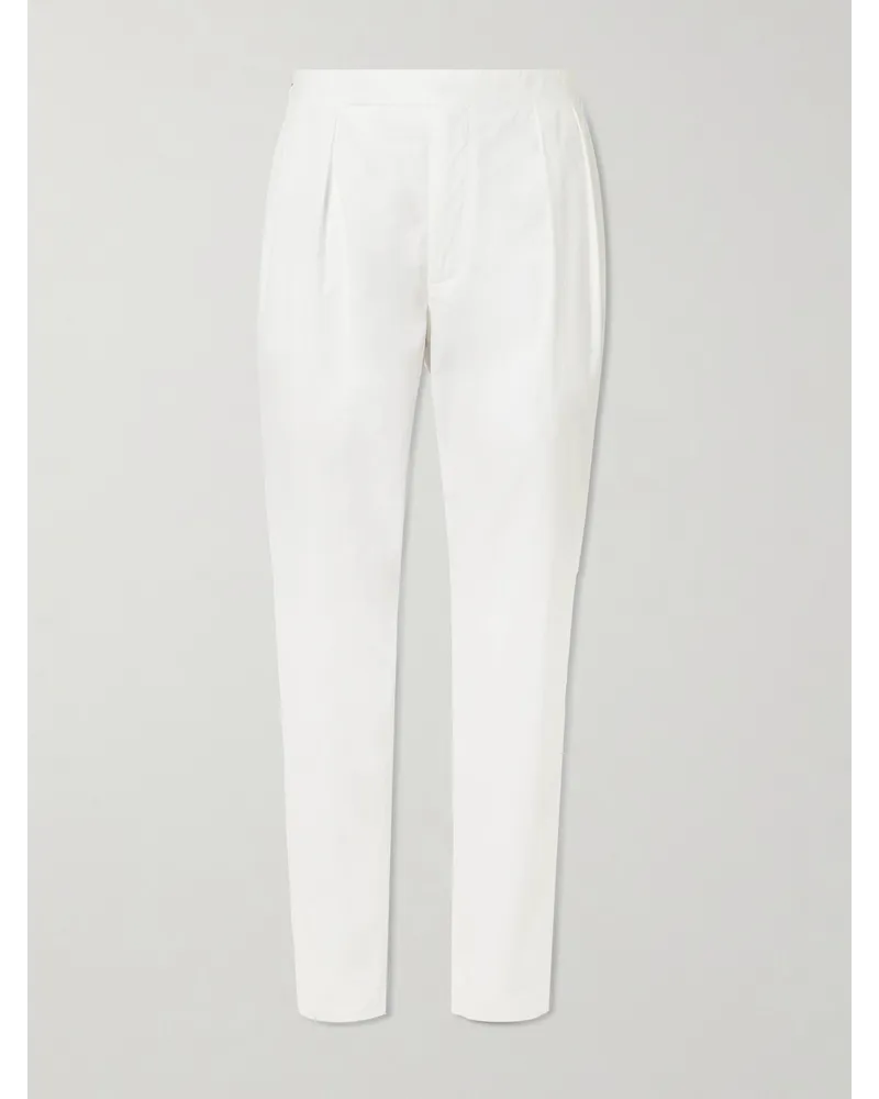 Ralph Lauren Pantaloni a gamba affusolata in popeline di cotone con pinces Bianco