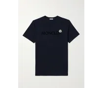 Moncler T-shirt slim-fit in jersey di cotone con logo floccato Blu
