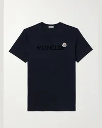 Moncler T-shirt slim-fit in jersey di cotone con logo floccato Blu