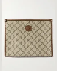 Gucci Pochette in tela spalmata con monogramma e finiture in pelle Neutri