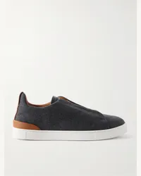 Ermenegildo Zegna Sneakers slip-on in lana con finiture in pelle Triple Stitch Grigio