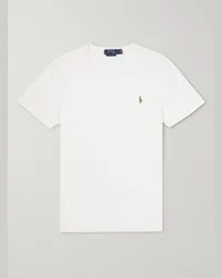 Ralph Lauren T-shirt in jersey di cotone con logo ricamato Bianco