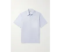Camicia oversize in popeline di cotone a righe con logo ricamato
