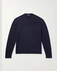 Ermenegildo Zegna Pullover in misto lana e cashmere spazzolato con logo Blu