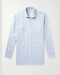 Charvet Camicia in lino a righe Blu