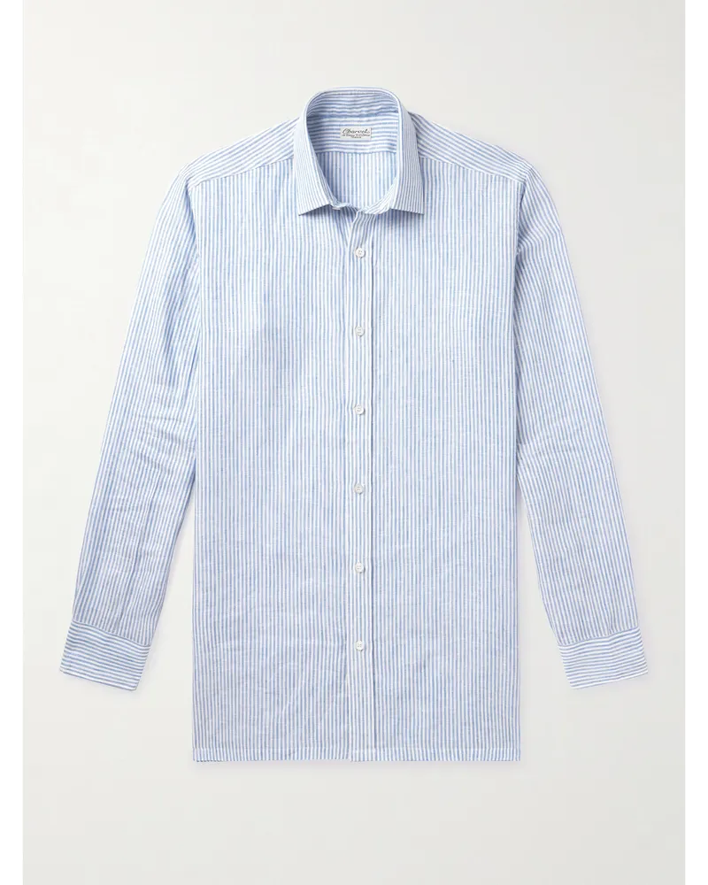 Charvet Camicia in lino a righe Blu