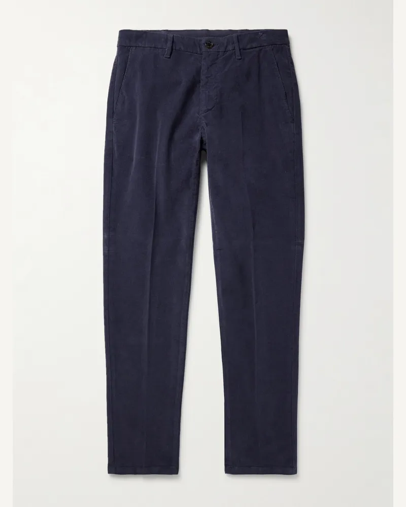Altea Pantaloni slim-fit a gamba dritta in velluto a coste di misto cotone tinti in capo Jagger Blu