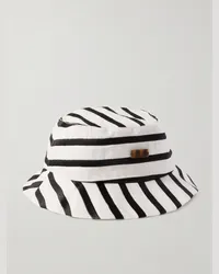 Vilebrequin Cappello da pescatore in lino a righe con logo applicato Bohème Bianco