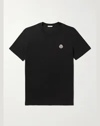 Moncler Confezione da tre T-shirt in jersey di cotone con logo applicato Nero