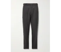 Pantaloni slim-fit in flanella di lana vergine con pinces