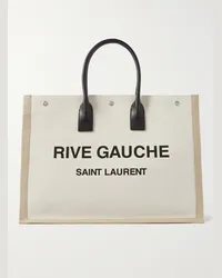 Saint Laurent Tote bag in tela di misto cotone e lino con logo stampato e finiture in pelle Neutri