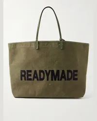 READYMADE Tote bag grande in tela con logo ricamato e finiture in nubuck Dorothy Verde