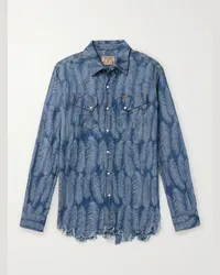 KAPITAL Camicia stile western in denim jacquard effetto consumato Magpie Blu