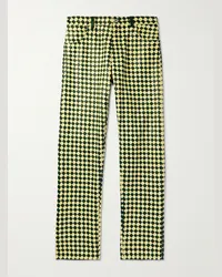 Bottega Veneta Pantaloni a gamba dritta in pelle con motivo Intrecciato bicolore Verde