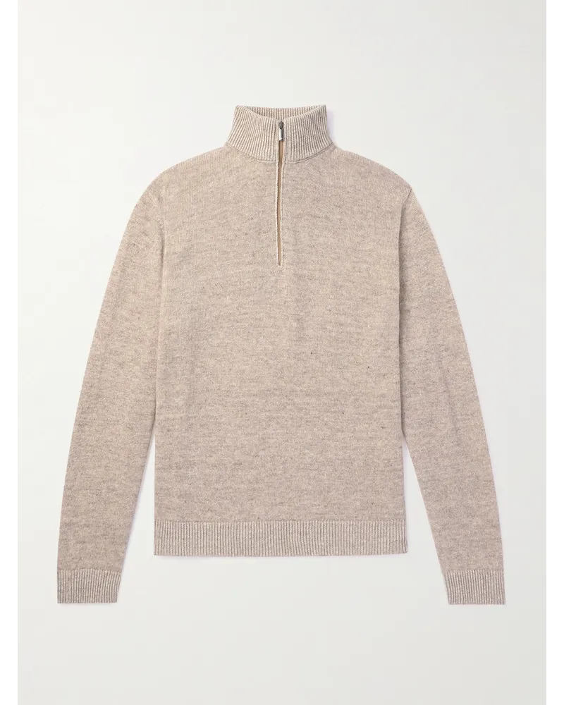 Massimo Alba Pullover in misto lino e cashmere con mezza zip Seth Neutri