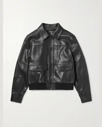 Balmain Bomber slim-fit in pelle a pannelli Nero