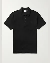 Burberry Polo in cotone piqué con logo ricamato Nero