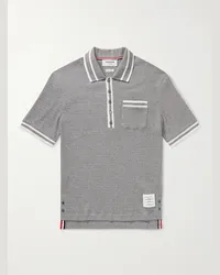 Thom Browne Polo slim-fit in cotone pointelle con righe Grigio