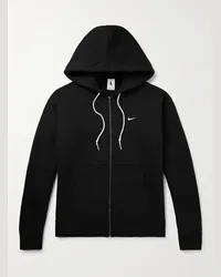 Nike Felpa in jersey di misto cotone con cappuccio, logo ricamato e zip Nero