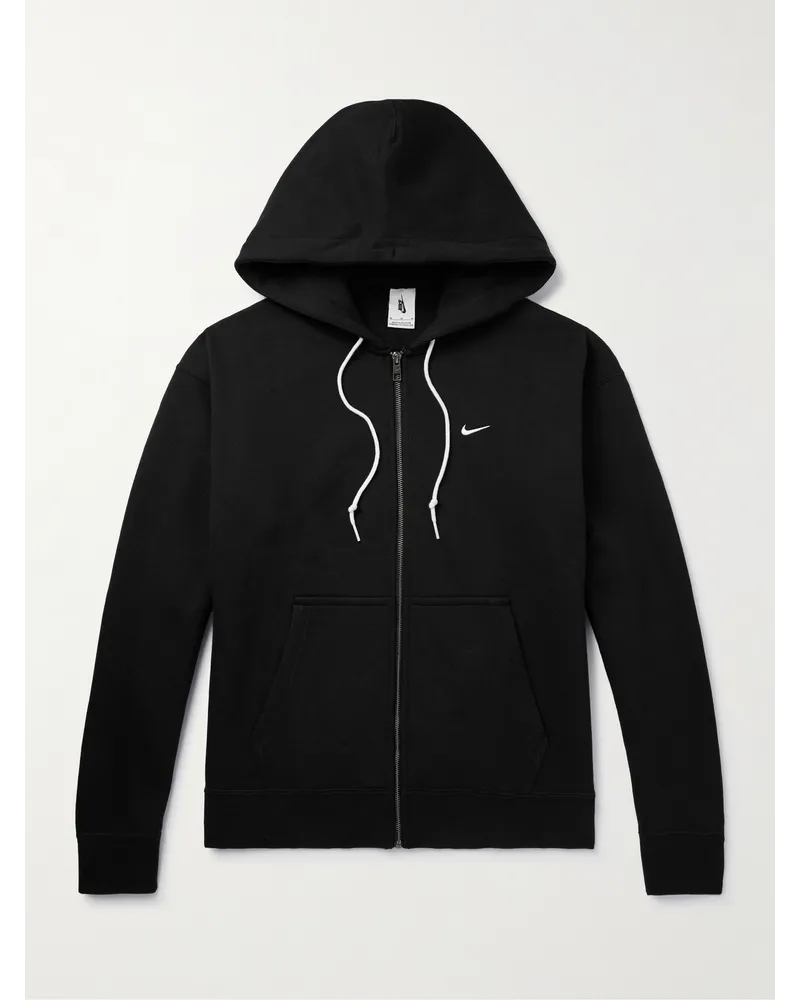 Nike Felpa in jersey di misto cotone con cappuccio, logo ricamato e zip Nero