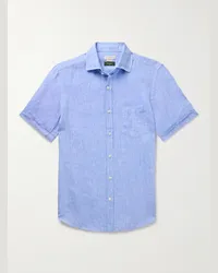 Incotex Camicia slim-fit in lino Glanshirt Blu