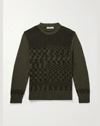 Inis Meáin Pullover in misto lana merino e cashmere jacquard Claiochai Verde