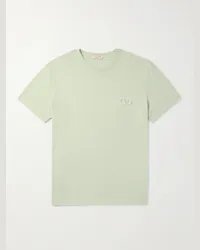 Valentino Garavani T-shirt in jersey di cotone con logo applicato Verde