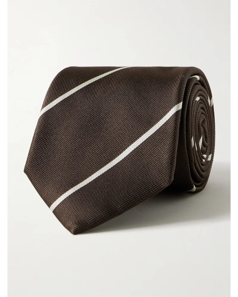 Dunhill Cravatta in twill di seta di gelso a righe, 9 cm Marrone