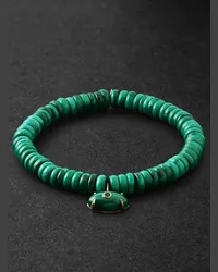 Sydney Evan Bracciale con perline di malachite e charm in oro con smeraldo Verde