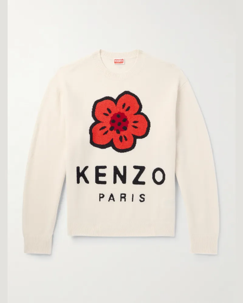 Kenzo Pullover in lana con logo a intarsio Boke Flower Bianco