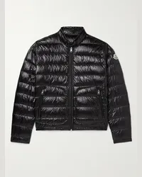 Moncler Piumino in shell lucido trapuntato con logo applicato Acorus Nero