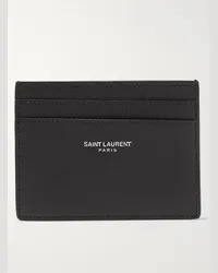 Saint Laurent Portacarte in pelle martellata con logo stampato Nero