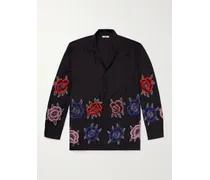 Camicia in raso di seta decorato con colletto convertibile Poppy