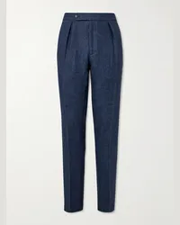 Ralph Lauren Pantaloni a gamba dritta in drill di lino con pinces Brad Blu