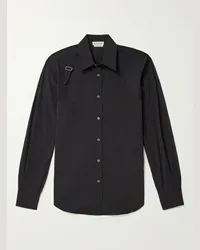 Alexander McQueen Camicia in popeline di misto cotone con dettaglio harness Nero