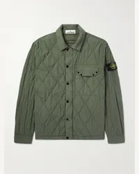 Stone Island Giacca trapuntata in misto cotone con logo applicato Verde