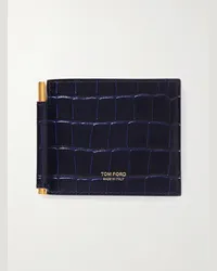 Tom Ford Portafoglio in pelle effetto coccodrillo con fermasoldi Blu