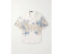 Camicia in popeline di cotone stampato con colletto aperto Barocco Sea